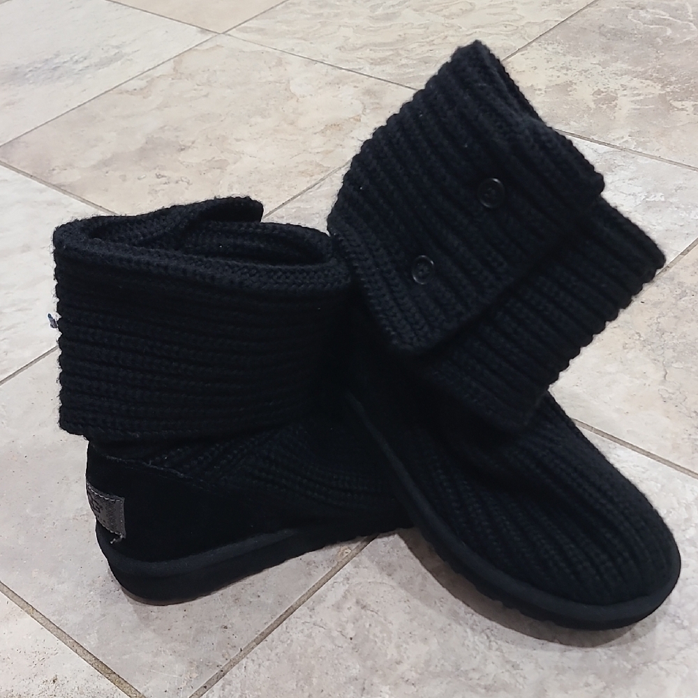 UGG Black Knit Button Kids Boots